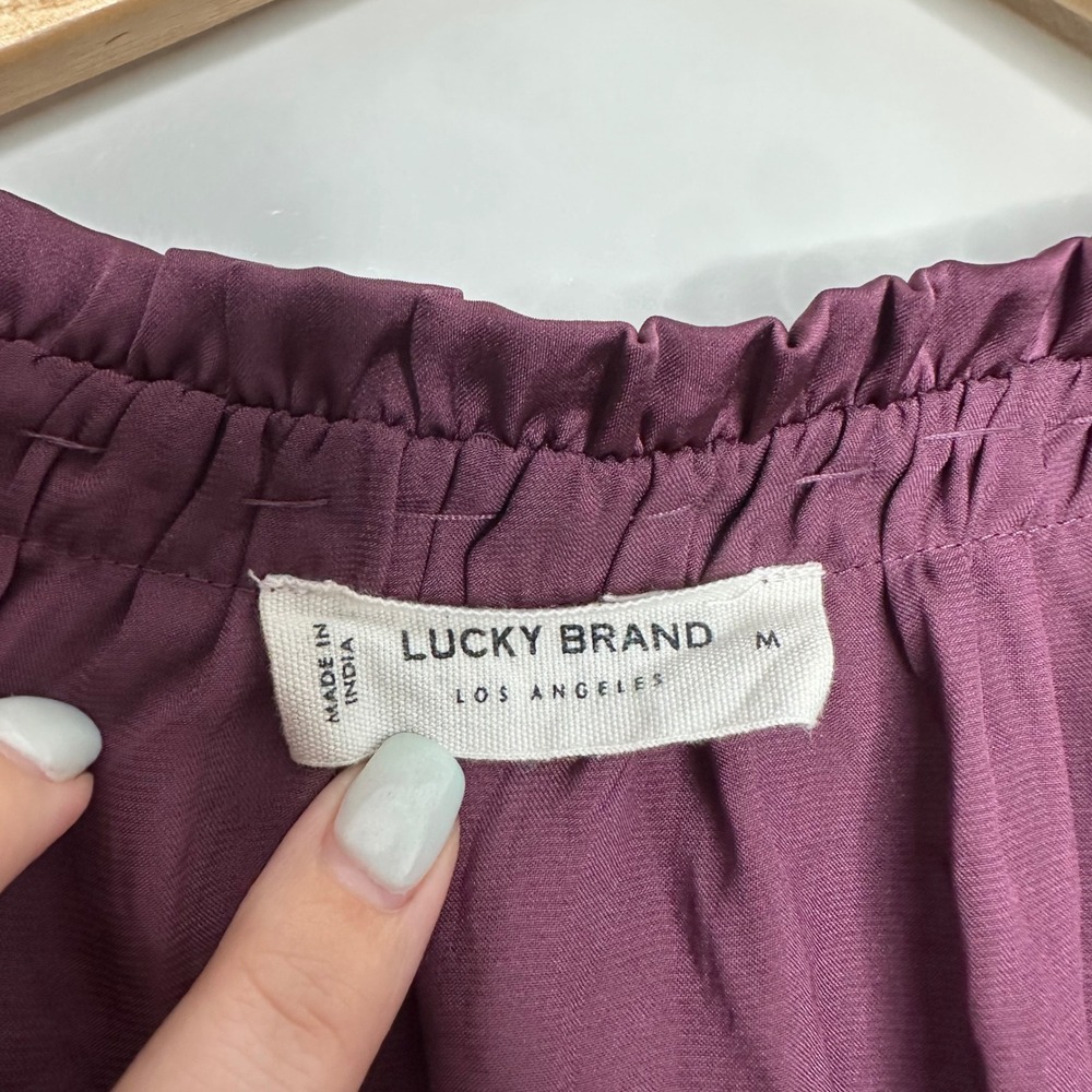 Lucky Brand Embroidered Peasant Top Plum Purple Blouse Long Sleeve Boho Women M - Picture 4 of 9